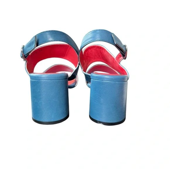 Pas de Rouge Blue and Pink Sandal Slingback Block Heels - Picture 4 of 10